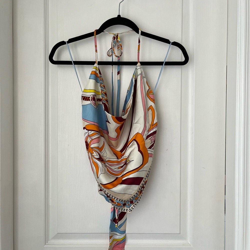 Rachel Zoe Multicolor Satin Scarf Top